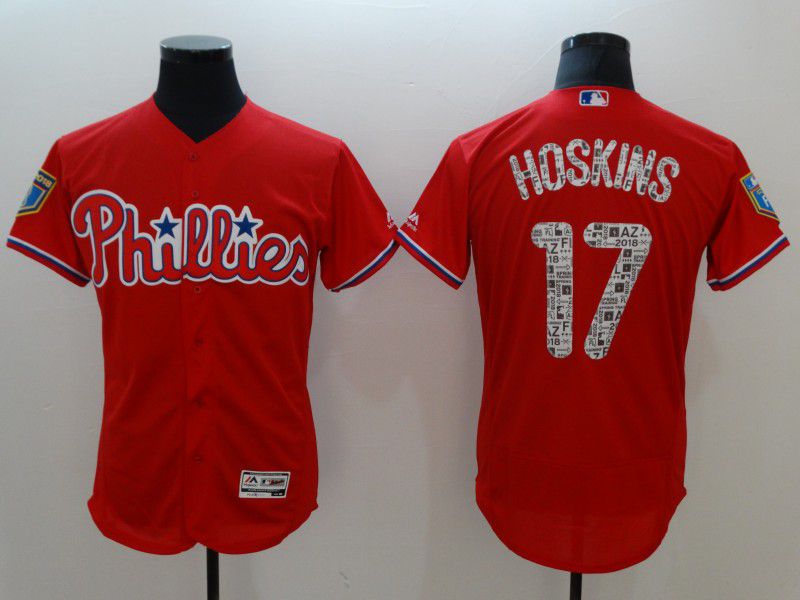 Men Philadelphia Phillies #17 Hoskins Red Elite Spring Edition MLB Jerseys-0